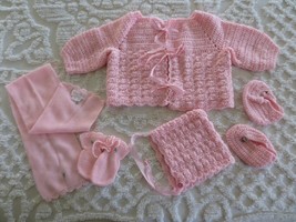 Unused 7-Pc. Baby Soft Pink Sophie Dess &amp; Hand Crafted Crocheted Sweater Set - $29.70