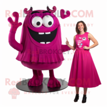 Magenta Steak mascot costume character dressed with a Shift Dress and Rings - $1,309.00