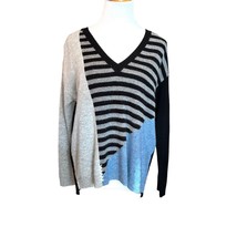 LABEL + THREAD WOOL CASHMERE WOMEN V NECK STRIPED COLOR BLOCKED SWEATER ... - $18.41