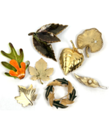 Vintage Leaf Leaves Brooch Pin Lot Pearl Enamel Rhinestone Gold Tone - $823.68 MXN