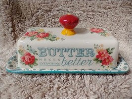 The Pioneer Woman 2pc Dish Vintage Floral Pattern Butter Makes Everything Better - £7.08 GBP