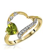 14K SOLID GOLD RING WITH NATURAL DIAMONDS &amp; HEART PERIDOT - €795,80 EUR