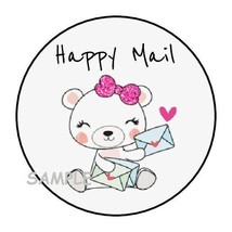 30 Cute Happy Mail Teddy Bear Envelope Seals Labels Stickers 1.5&quot; Round Gifts - £5.89 GBP