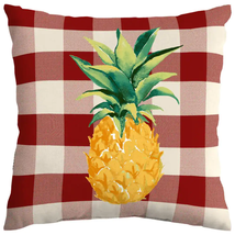 Welcome Pineapple Fruit Chili Outdoor Square Throw Pillow Red Checks - £12.40 GBP