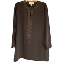 Maggie McNaughton Womens Tunic Top 1X Plus Black Paisley Toggle Half Sleeve Boho - $19.68