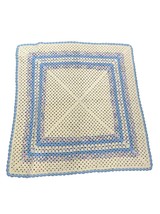 Hand Crochet Baby Crib Blanket White Blue Pink Yellow 42&quot; Square Pastel Colors - £15.03 GBP