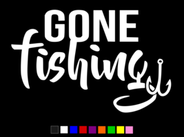 GONE FISHING Fish Hook Vinyl Decal Truck Wall Car Sticker CHOOSE SIZE COLOR - $4.64 CAD+