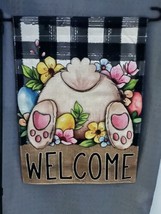 Welcome ~ Beautiful Flower Bed With Bunny Garden Flag ~ 12&quot; x 18&quot; ~ NEW! - £6.84 GBP