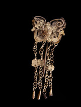 Antique Chinese butterfly Hair Pin - Beetle filigree Flower - Chinese scarab met - £100.53 GBP