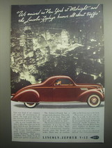 1937 Lincoln-Zephyr V-12 Car Ad - We arrived in New York at midnight - £14.72 GBP