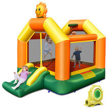 Kids Inflatable Bounce House with Slide and Basketball Rim with 735W Blower - C - £279.85 GBP