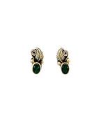 Vtg Signed Sterling Silver Feather Leaf Vine Green Abalone Stone Stud Ea... - $940.83 MXN