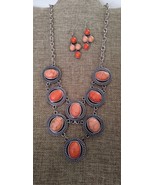 Bib Necklace w/Matching Earrings Faux Coral Vintage - $133.27 MXN