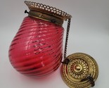 Antique Ruby Red Swirl Glass Round Bell Shade Hall Parlor Hanging Oil Lamp - £197.21 GBP