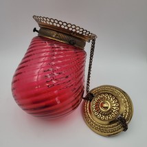 Antique Ruby Red Swirl Glass Round Bell Shade Hall Parlor Hanging Oil Lamp - $247.49