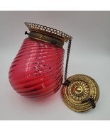 Antique Ruby Red Swirl Glass Round Bell Shade Hall Parlor Hanging Oil Lamp - $4,712.08 MXN