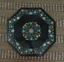 24&quot; Mosaic Black Marble Rare Coffee Table Top Floral Collectible Decorative Arts - £565.86 GBP