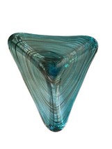 Vintage Peacock Blue Gold Swirl Triangle Murano GlassBowl Ashtray MCM  - £56.95 GBP