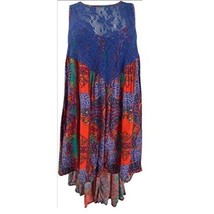 Free People Count Me In Trapeze Tunic Hot Red Combo Blue Festival Size S NWT - £37.88 GBP