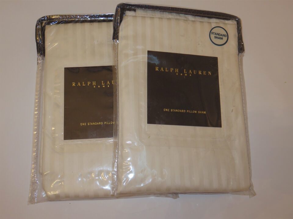 2 Ralph Lauren Hallowell Stripe Jacquard standard shams Cream New Rare Italy - $89.23