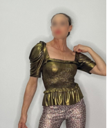 Glam Gold Top Ruched Detail Puff Sleeves, Make offer! - €190,80 EUR