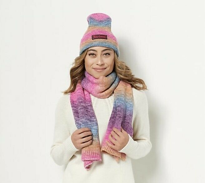 Juicy Couture Tie Dye Ribbed Beanie &amp; Scarf Rainbow - $89.07