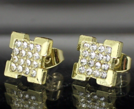 1.5CT Round Natural Moissanite Square Men&#39;s Stud Earring in 14K Yellow Gold Over - £110.93 GBP