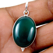 925 Sterling Silver Green Onyx Handmade Necklace 18&quot; Chain Festive Gift PS-1505 - £23.56 GBP