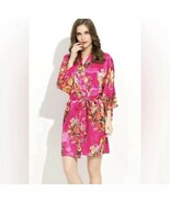 Ms Lovely Hot Pink Baroque Floral Satin Kimono Short Robe - $14.85