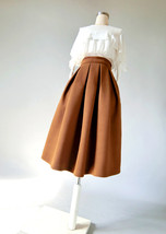 Winter Brown Woolen Midi Skirt Women Custom Plus Size Pleated Party Skirt image 2