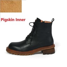 Round Toe Women Shoes With Cross-Tied Cowhide Spring Autumn Botas ZipperWinter B - £126.93 GBP