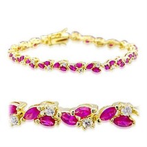 32001 - Gold Brass Bracelet with Synthetic Garnet in Ruby - $86.26 CAD