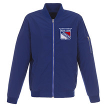 NHL New York Rangers Lightweight Nylon Bomber Blue Jacket Embroidered Logo  - £95.56 GBP