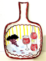 Italian Pottery Cheese Board Tray Paddle w/ Handle 12&quot; X 8&quot; Grapes &amp; Wine EUC - £10.95 GBP