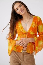 Urban Outfitters UO Janet Split Hem Blouse Orange (Size Large) NEW W TAG - £35.35 GBP