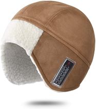 Brown - Winter Skull Cap Helmet Liner Windproof Beanie Hat Ear Covers Men Women - £19.59 GBP