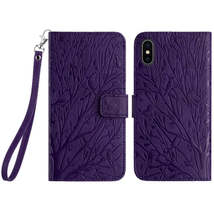 For iPhone XS Max Tree Birds Embossed Pattern Leather Phone Case(Purple) - £3.94 GBP