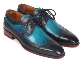 Paul Parkman Mens Shoes Derby Blue Navy Dual Tone Wingtip Handmade 6931BLU - $399.99