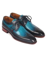 Paul Parkman Mens Shoes Derby Blue Navy Dual Tone Wingtip Handmade 6931BLU - $548.87 CAD