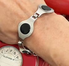 1970s Onyx Sterling Silver Bracelet Minimalist Unisex Silver Bracelet OF... - $10,767.57 MXN