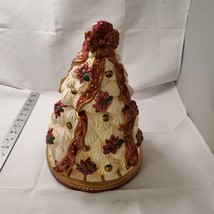 Vtg Ceramic Christmas Tree Cookie Jar Ivory &amp; Red Home for the Holidays - £17.44 GBP