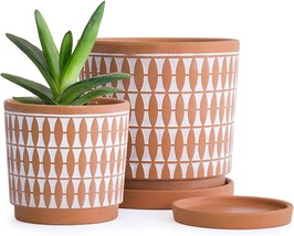 Set Of 2 Terracotta Pots, 4 Inch &amp; 6 Inch, Planter Pots For Plants With, 1 - £31.96 GBP