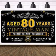 Happy 80Th Birthday Banner Decorations For Men, Black Gold Vintage 80 Birthday S - £15.97 GBP