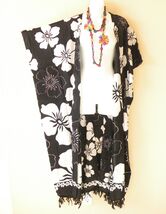 CD677 Black White Batik Batwing Cardigan Duster Kaftan Plus Hippy Jacket... - $29.90