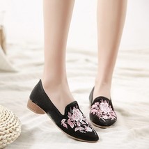 Flower Embroidered Women Canvas Flat Loafers Point Toe Comfort Slip on Shoes Han - £29.47 GBP