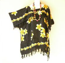 KB454 Yellow Floral Batik Plus Kimono Poncho Hippy Women Blouse Top up t... - $24.90