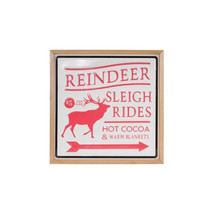 Reindeer/Sleigh Rides Sign 15.5&quot;SQ Metal/Wood - £55.23 GBP