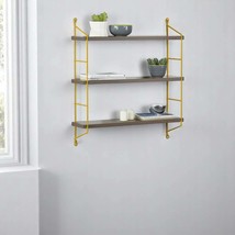 Neelix Triple Shelf: Walnut &amp; Yellow Modern Display Unit - $71.99