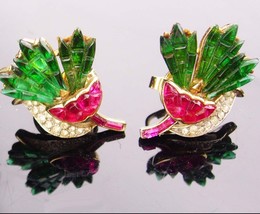 Vintage Crown Trifari Earrings / pink carnation flowers /  Alfred Philippe Invis - £699.30 GBP