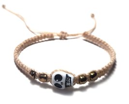 Mia Jewel Shop White Skull Bead Macramé Braided String Adjustable Pull Tie Brace - £12.56 GBP